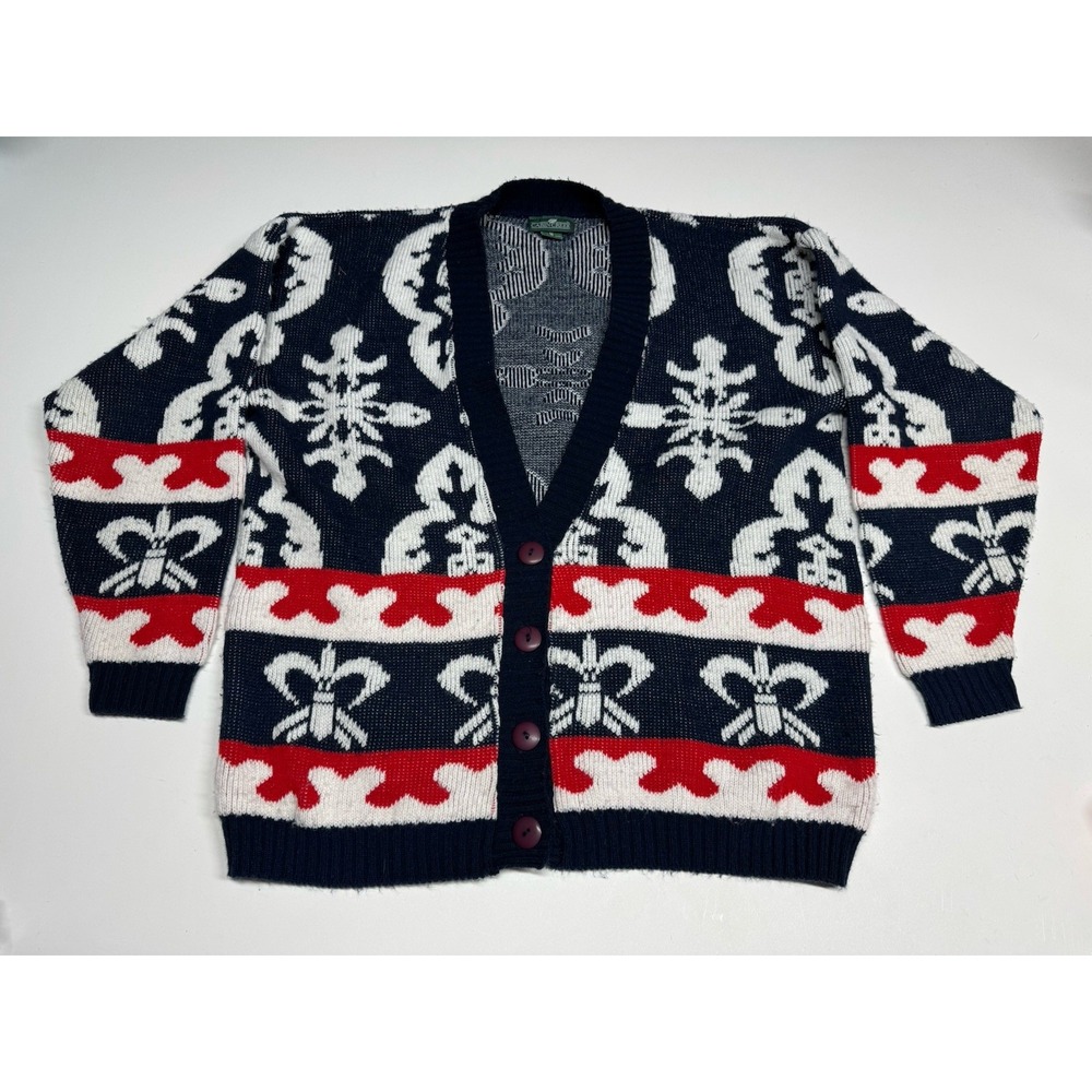 Vtg Cabin Creek Women Sweater S Jacket Cardigan Red Wh Blue‎ Patriotic Cottage